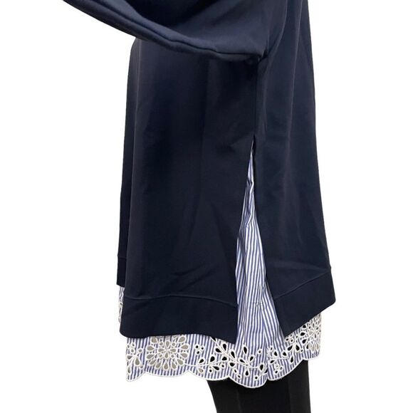 NORDSTROM SIGNATURE Navy Layered Sweater Top, Eyelet hem size medium New - Picture 3 of 9